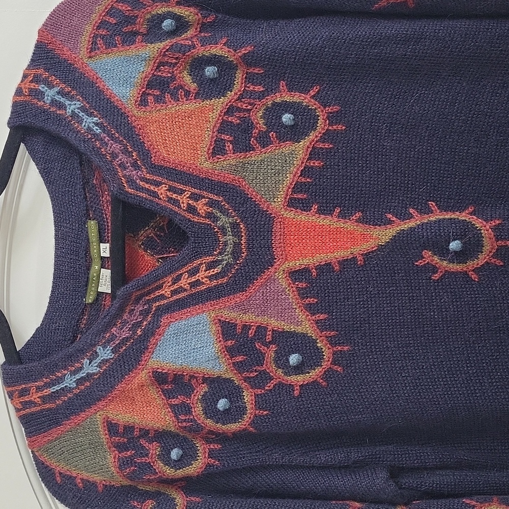 Peruvian Connection Navy and Red Long Sleeve Dress. Size XL - Picture 2 of 12